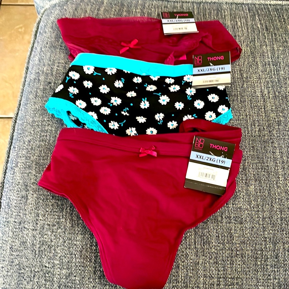 3 pairs of new thongs size 2x..2 cotton one nylon/spandex